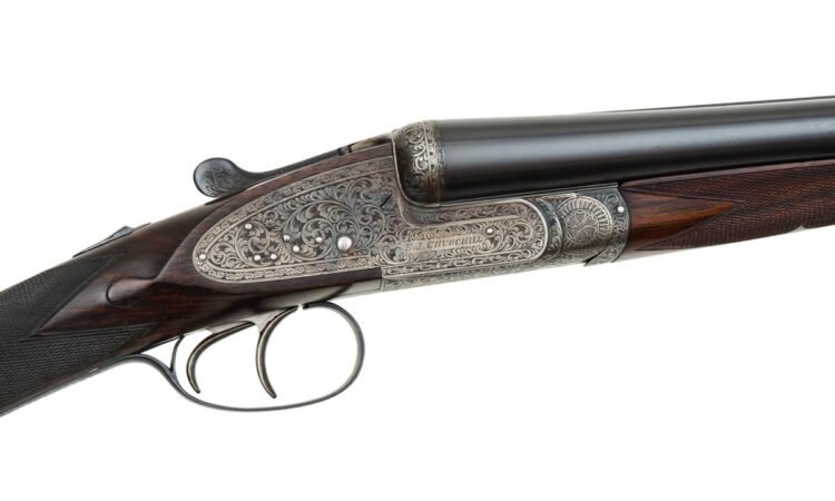 E. J. Churchill İngiliz yapımı el işçiliği yivsiz av tüfeği görseli – satılık ilan için