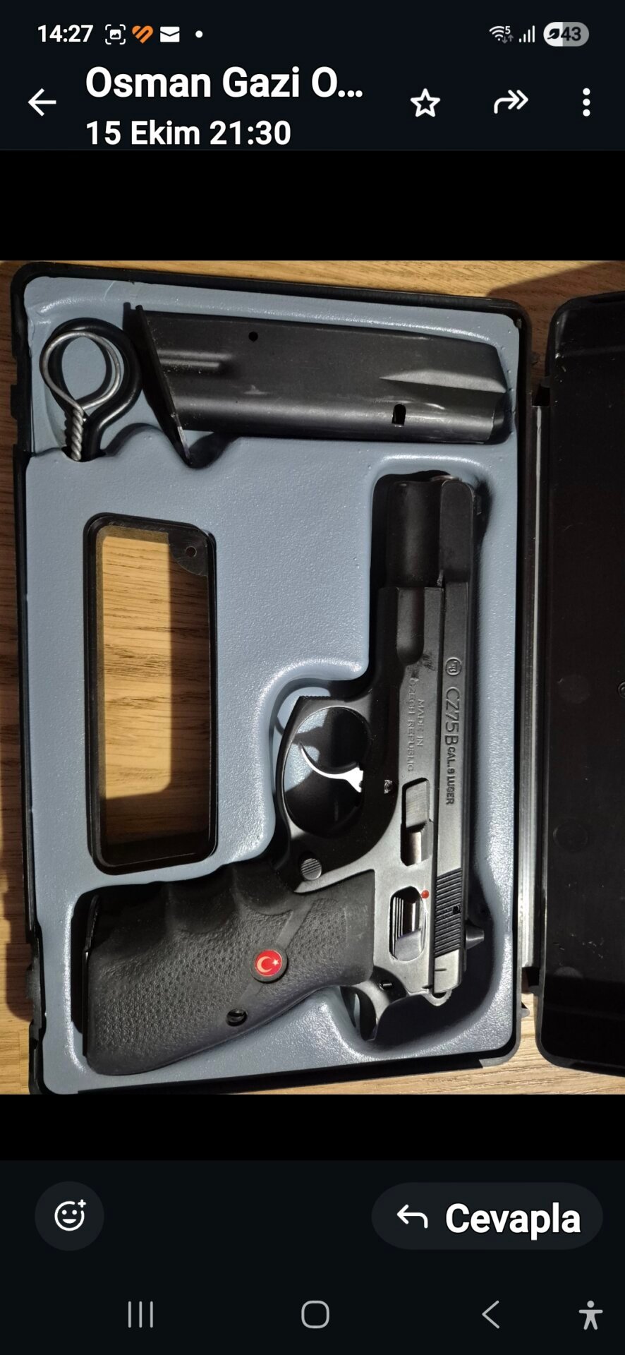 CZ 75B | Silah ilanı # 7 Satılık TABANCA – CZ 75 – 9mm (9x19mm) – Taşıma Ruhsatlı – Antalya – İlan 16297 – Görsel 16298