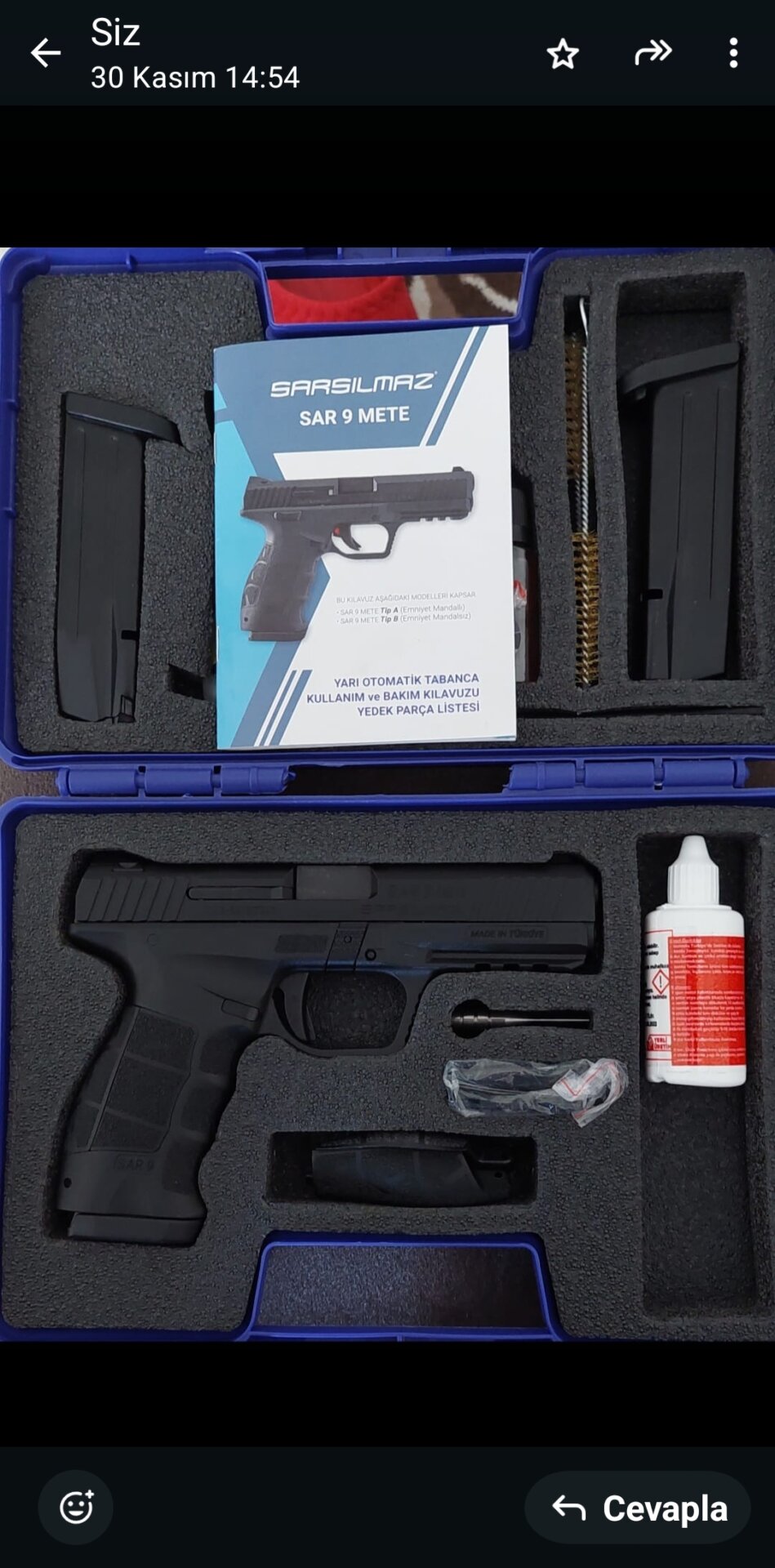 Satılık TABANCA – Sarsılmaz SAR9 – 9mm (9x19mm) – Taşıma Ruhsatlı – Ankara – İlan 20985 – Görsel 20986