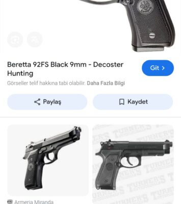 Satılık TABANCA – Beretta 92 – 9mm (9x19mm) – Taşıma Ruhsatlı – Bolu – İlan 24225 – Görsel 24226