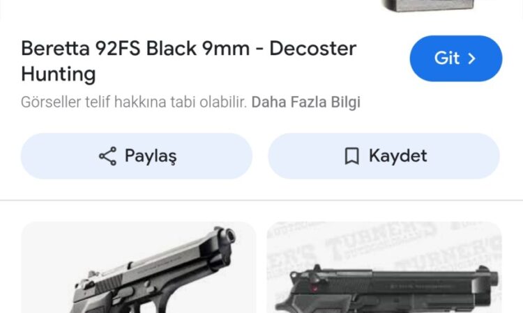 Satılık TABANCA – Beretta 92 – 9mm (9x19mm) – Taşıma Ruhsatlı – Bolu – İlan 24225 – Görsel 24226