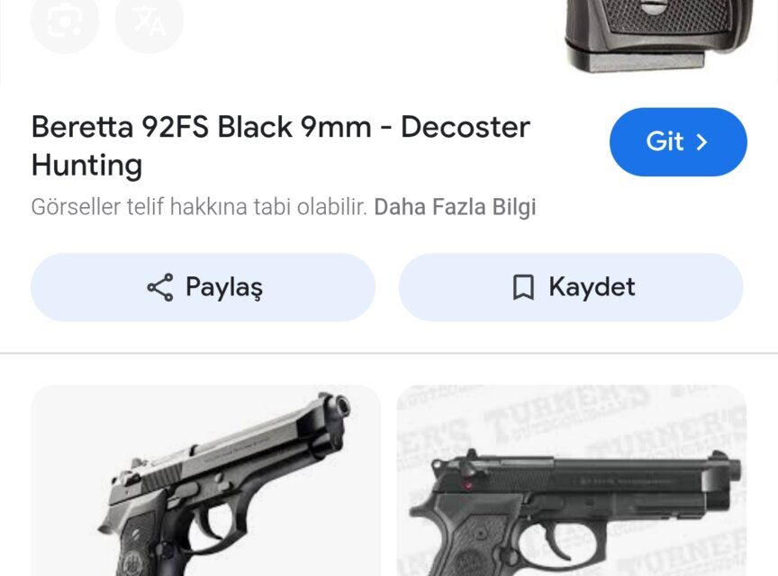 Satılık TABANCA – Beretta 92 – 9mm (9x19mm) – Taşıma Ruhsatlı – Bolu – İlan 24225 – Görsel 24226