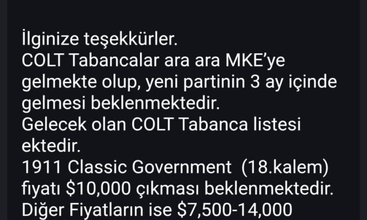 Satılık TABANCA – Colt 1911 – 45 ACP – Taşıma Ruhsatlı – Tekirdağ – İlan 18766 – Görsel 31280