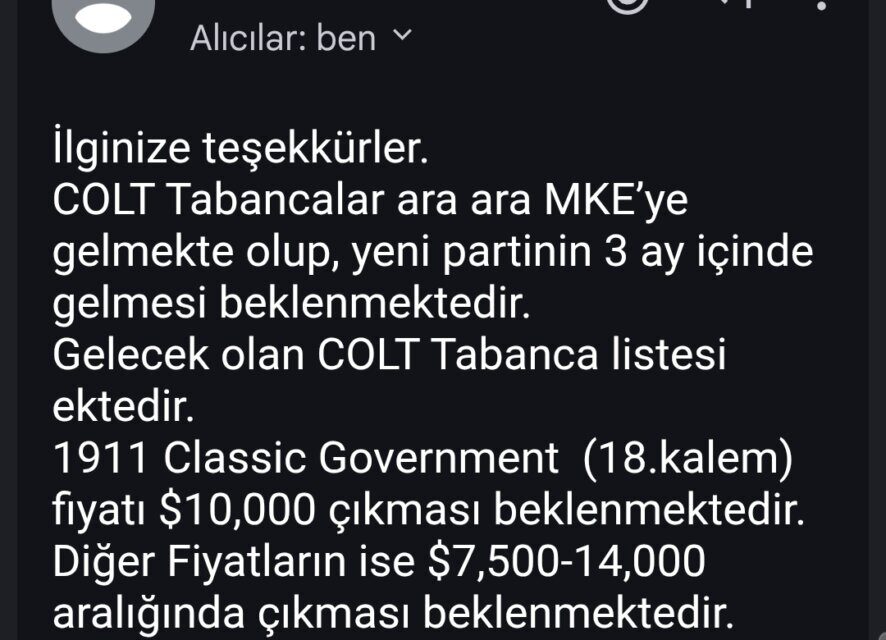 Satılık TABANCA – Colt Government – 45 ACP – Taşıma Ruhsatlı – Tekirdağ – İlan 18766 – Görsel 31280